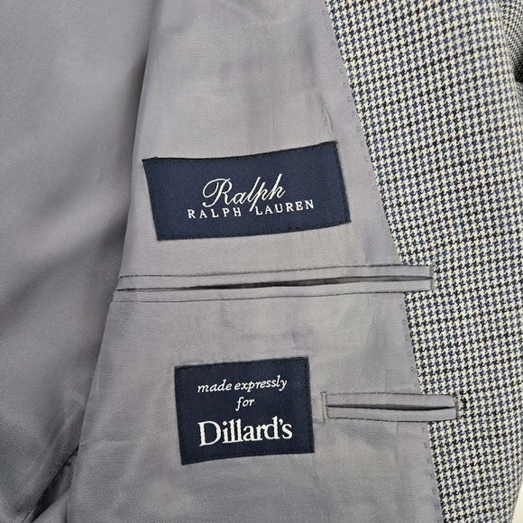 Ralph Lauren Mens 44R Wool Houndstooth Blazer Sport Coat Grey Jacket - Picture 5 of 9